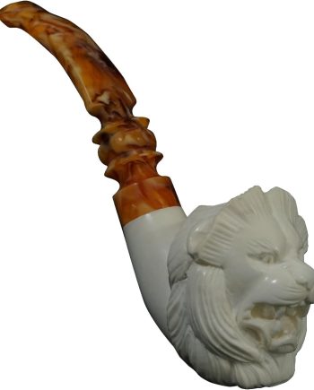 Genuine Block Meerschaum Pipe with Lion Head, Includes Box