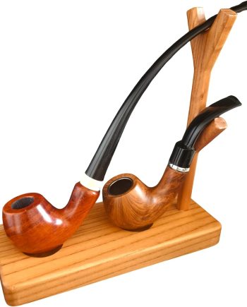 Wooden Tobacco Pipe Stand Holder for 2 Smoking Pipe - Detachable Desktop Decorative Rack for  Long Stem Churchwarden and Accessories