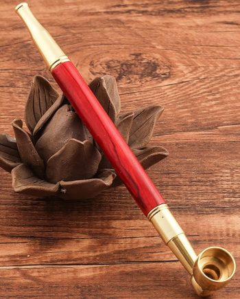 Wood Tobacco Pipe With Cleaner Tamper Tool Black Bag, 6 inch Smoking Pipe Accessories Kit Kiseru (Red)